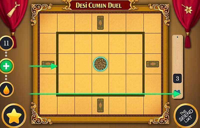 Desi Cumin Duel Gameplay Desi Cumin Duel gameplay showing digital board with cumin seed pieces